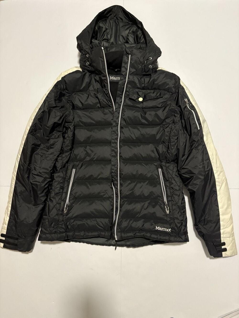 Marmot 650 Fill Down Jacket Women’s M Black Hooded Puffer Ski Winter Coat